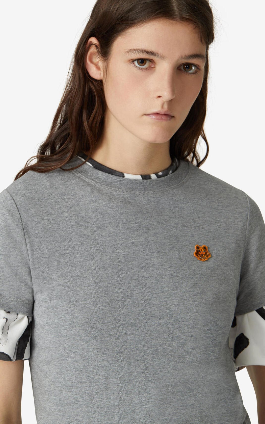 T Shirt Kenzo Tiger Crest Femme Grise | HIVD-12796